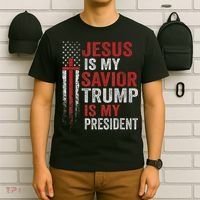 Jesus Is My Savior Trump Is My President American Flag T-Shirt thumb 6