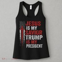 Jesus Is My Savior Trump Is My President American Flag Women's Tank Top thumb 3