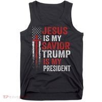 Jesus Is My Savior Trump Is My President American Flag Tank Top thumb 0
