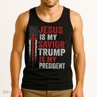 Jesus Is My Savior Trump Is My President American Flag Tank Top thumb 3