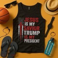 Jesus Is My Savior Trump Is My President American Flag Tank Top thumb 4