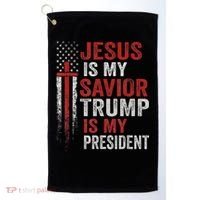 Jesus Is My Savior Trump Is My President American Flag Golf Towel thumb 0
