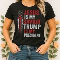 Jesus Is My Savior Trump Is My President American Flag Women's T-Shirt thumb 2