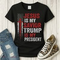 Jesus Is My Savior Trump Is My President American Flag Women's T-Shirt thumb 3