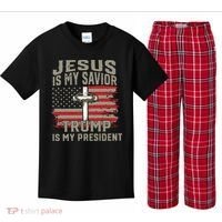 Jesus Is My Savior Trump Is My President Kids Plaid Pajama Set thumb 0