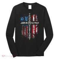 Jesus Is My Savior Trump Is My President American Flag Long Sleeve Shirt thumb 0