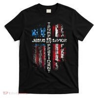Jesus Is My Savior Trump Is My President American Flag T-Shirt thumb 0