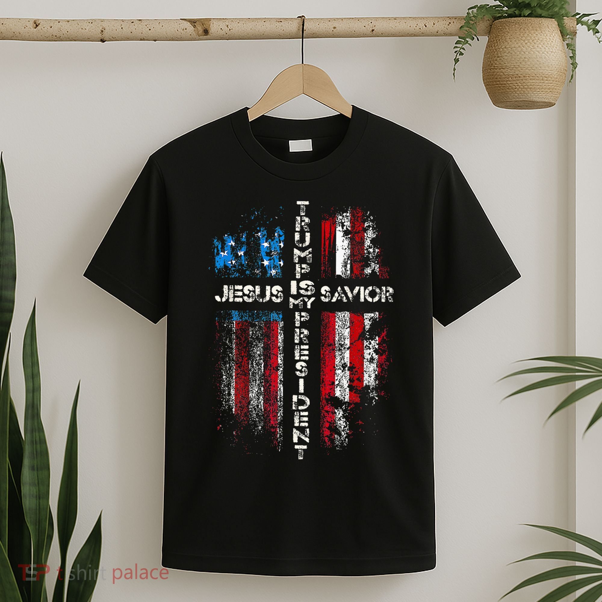 Jesus Is My Savior Trump Is My President American Flag T-Shirt