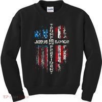 Jesus Is My Savior Trump Is My President American Flag Kids Sweatshirt thumb 0