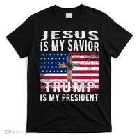 Jesus Is My Savior Trump Is My President American Flag T-Shirt thumb 0