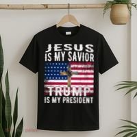 Jesus Is My Savior Trump Is My President American Flag T-Shirt thumb 2