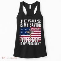 Jesus Is My Savior Trump Is My President American Flag Women's Tank Top thumb 0