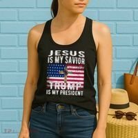 Jesus Is My Savior Trump Is My President American Flag Women's Tank Top thumb 2