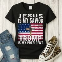 Jesus Is My Savior Trump Is My President American Flag Women's T-Shirt thumb 3