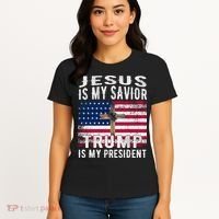 Jesus Is My Savior Trump Is My President American Flag Women's T-Shirt thumb 4