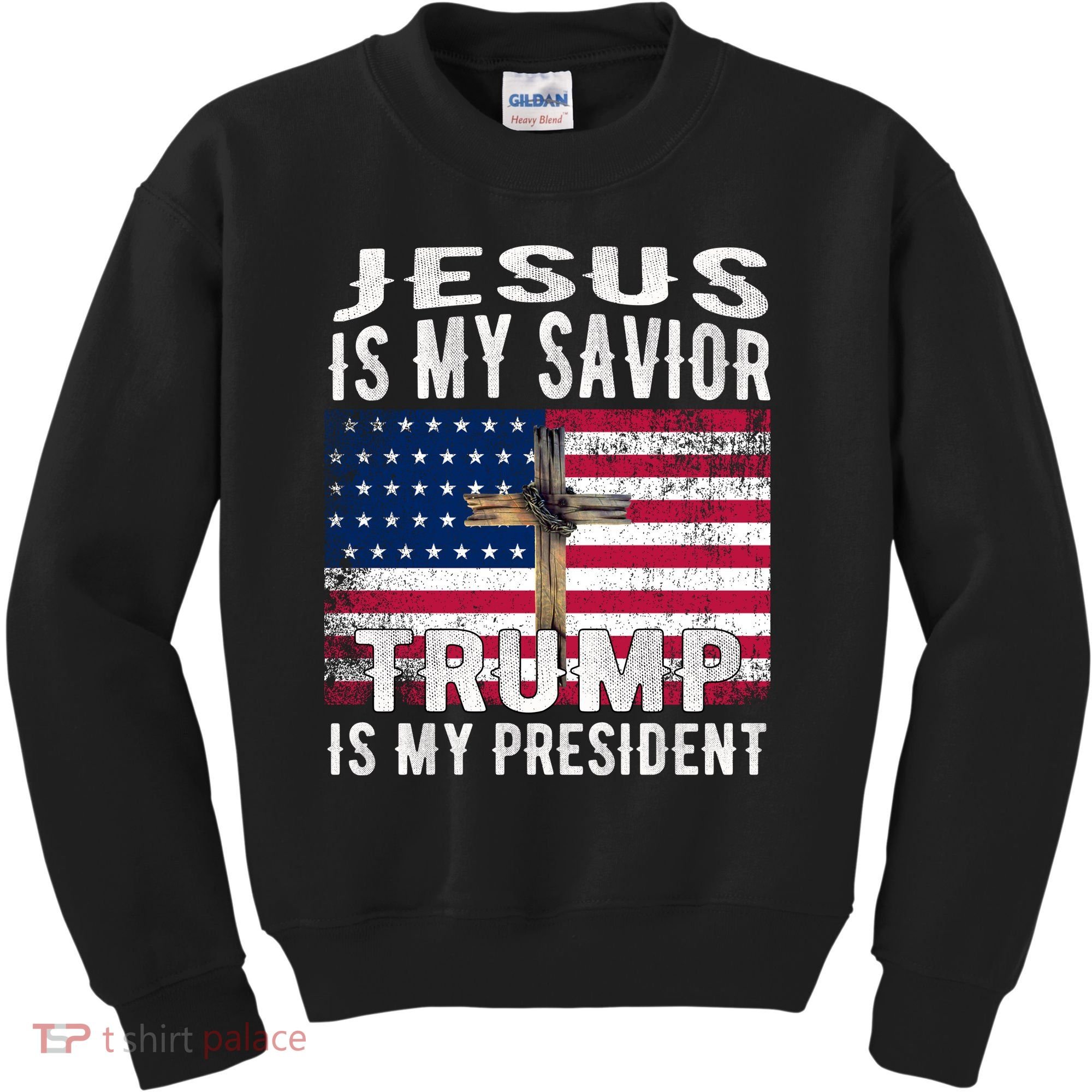 Jesus Is My Savior Trump Is My President American Flag Kids Sweatshirt