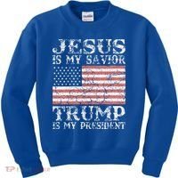 Jesus Is My Savior Trump Is My President 2020 Kids Sweatshirt thumb 0