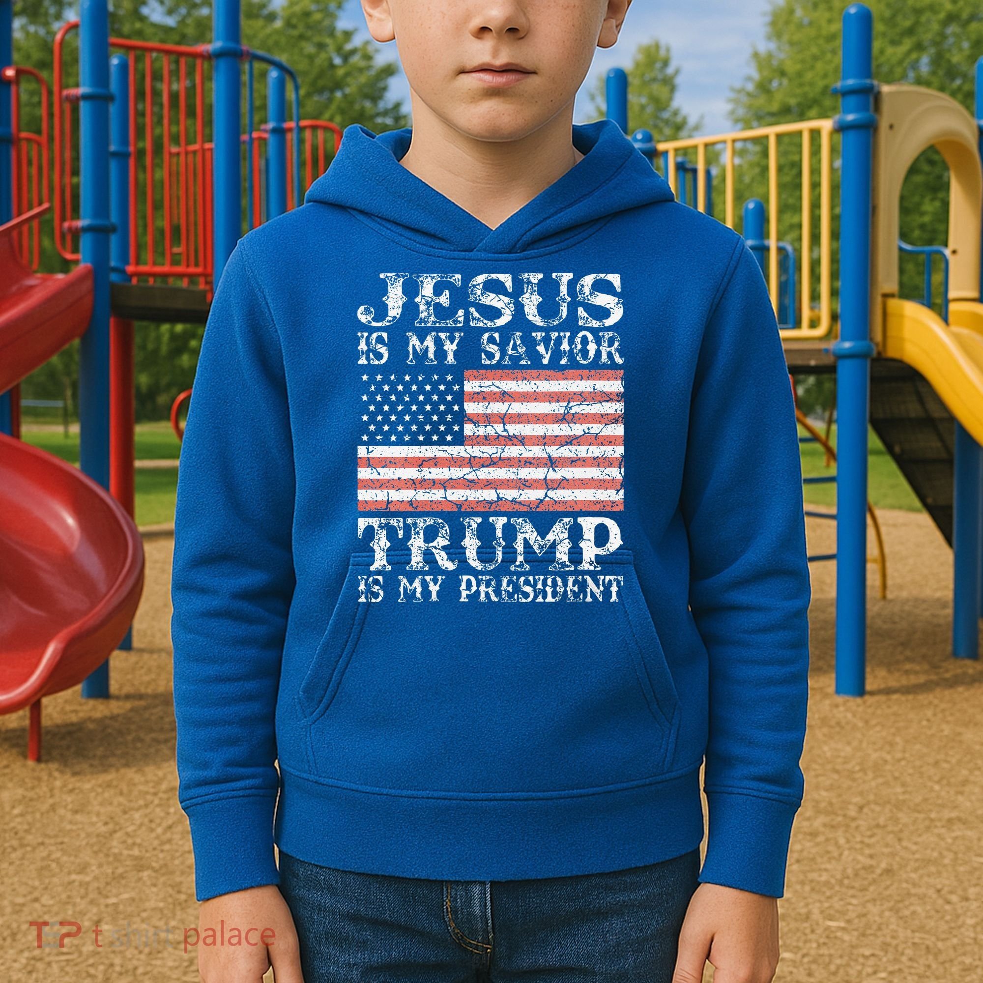 Jesus Is My Savior Trump Is My President 2020 Kids Hoodie