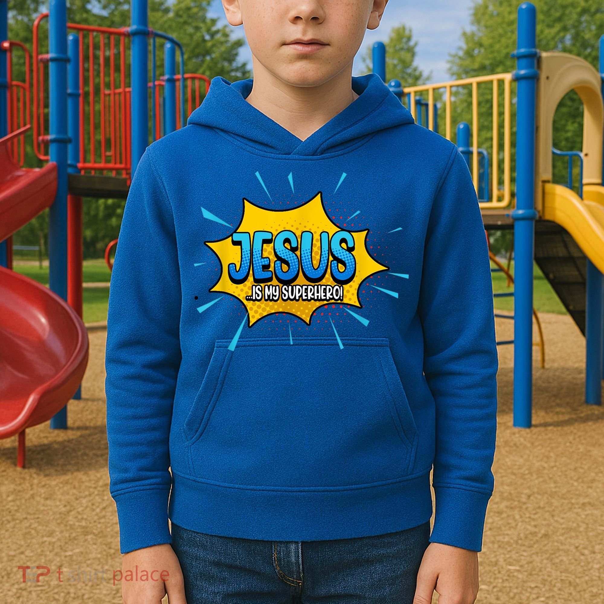 Jesus Is My Superhero God Christian Church Kids Hoodie