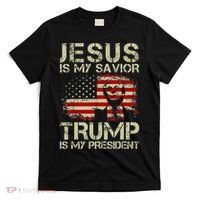 Jesus Is My Savior Trump Is My President Trump 2024 USA Flag T-Shirt thumb 0