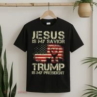 Jesus Is My Savior Trump Is My President Trump 2024 USA Flag T-Shirt thumb 2