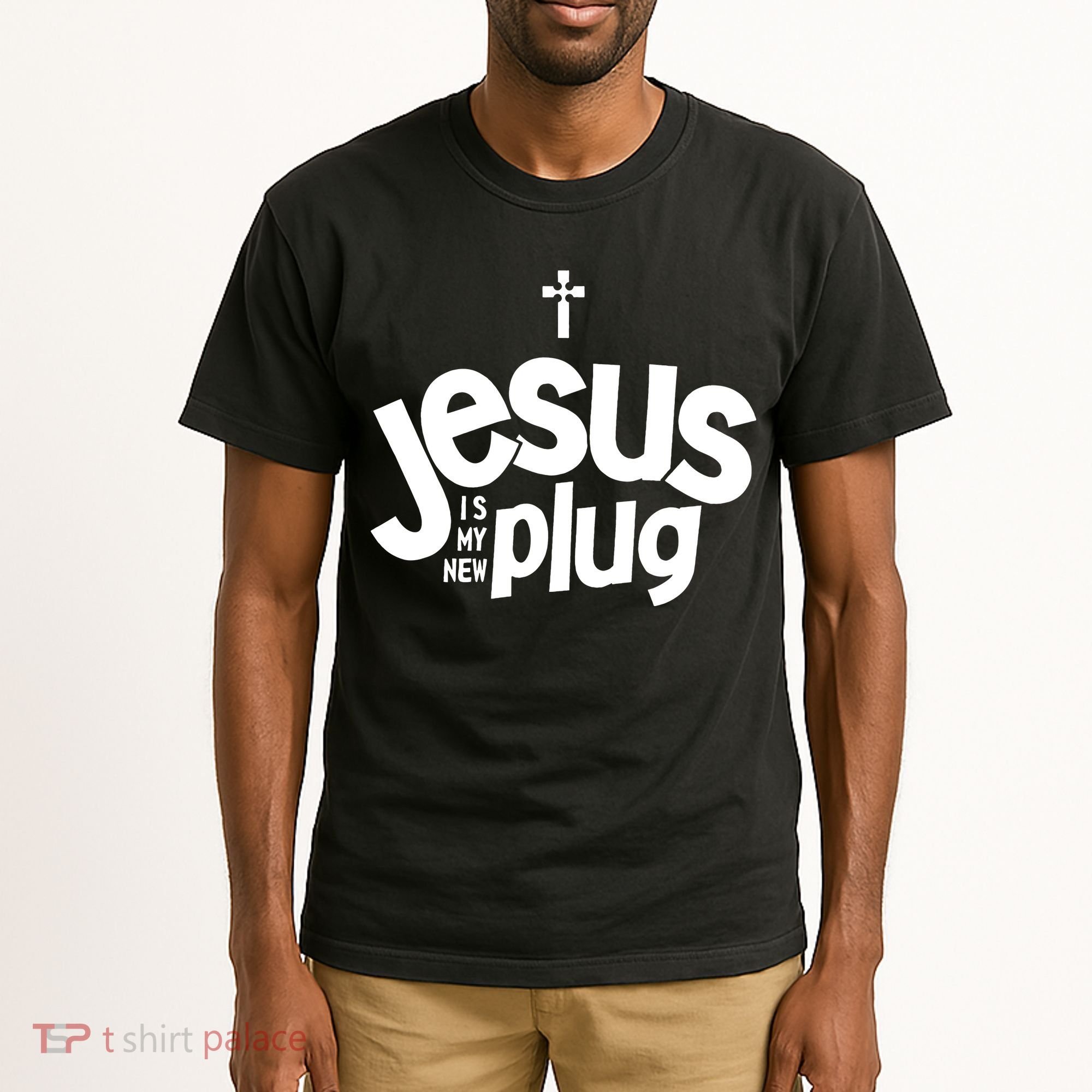 Jesus Is My New Plug Funny Christian Convert Tall T-Shirt