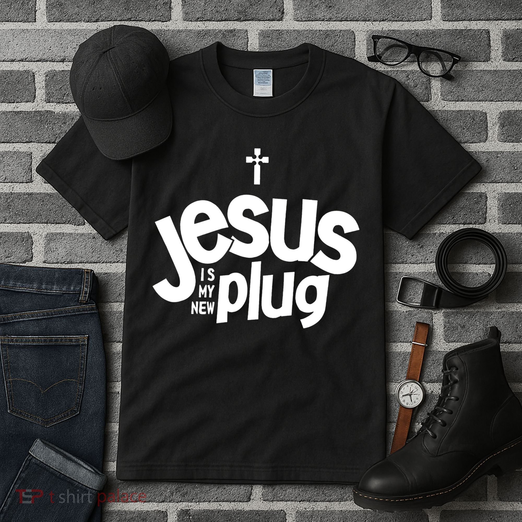 Jesus Is My New Plug Funny Christian Convert Tall T-Shirt