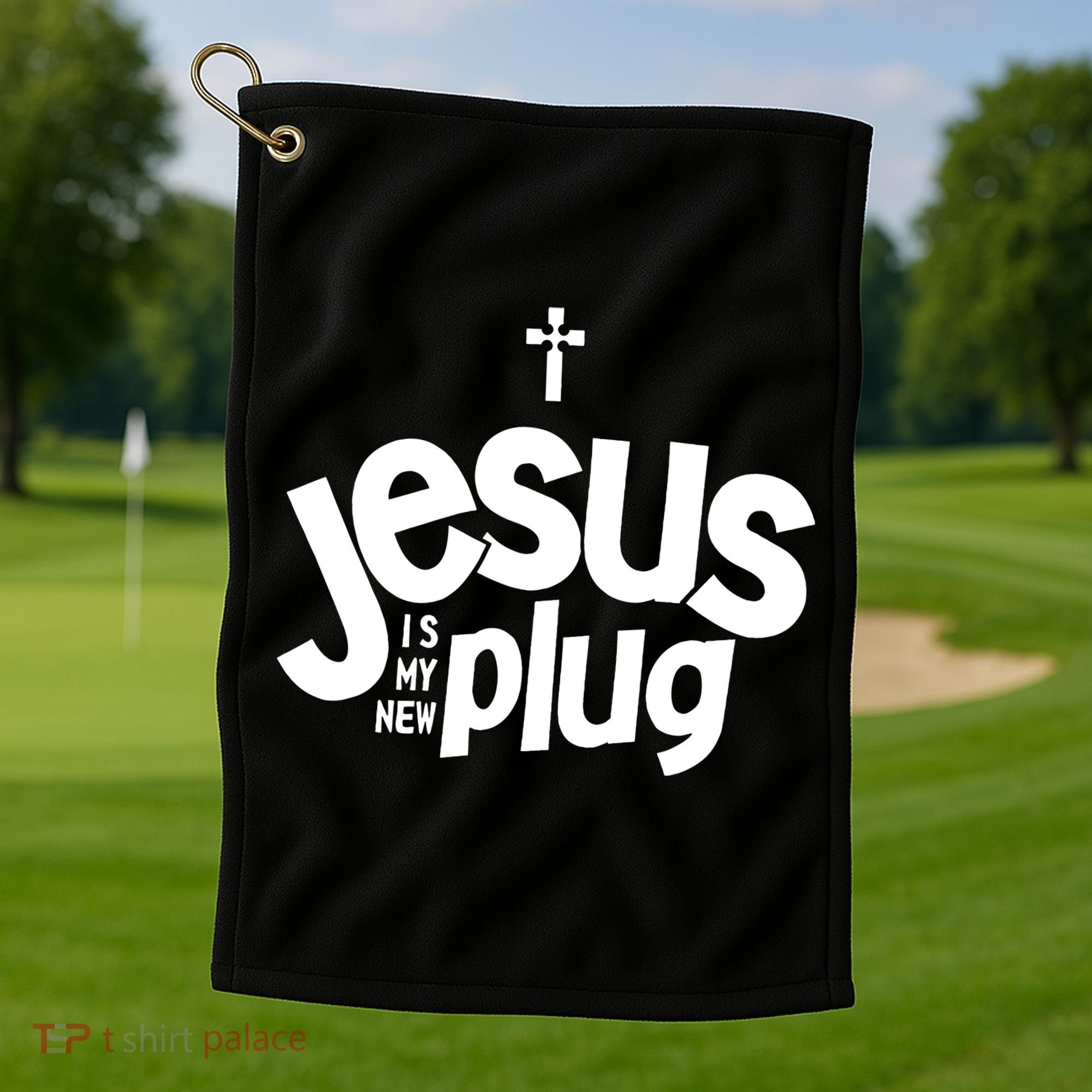 Jesus Is My New Plug Funny Christian Convert Golf Towel