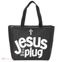 Jesus Is My New Plug Funny Christian Convert Tote Bag thumb 0