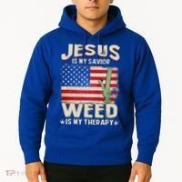 Jesus Is My Savior Weed Is My Therapy Marijuana Cannabis Hoodie thumb 2