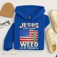 Jesus Is My Savior Weed Is My Therapy Marijuana Cannabis Hoodie thumb 4