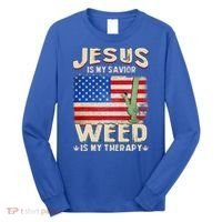 Jesus Is My Savior Weed Is My Therapy Marijuana Cannabis Long Sleeve Shirt thumb 0