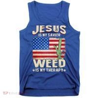 Jesus Is My Savior Weed Is My Therapy Marijuana Cannabis Tank Top thumb 0