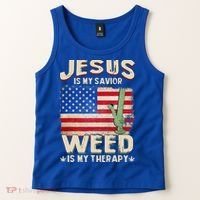 Jesus Is My Savior Weed Is My Therapy Marijuana Cannabis Tank Top thumb 2