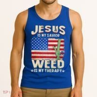 Jesus Is My Savior Weed Is My Therapy Marijuana Cannabis Tank Top thumb 3