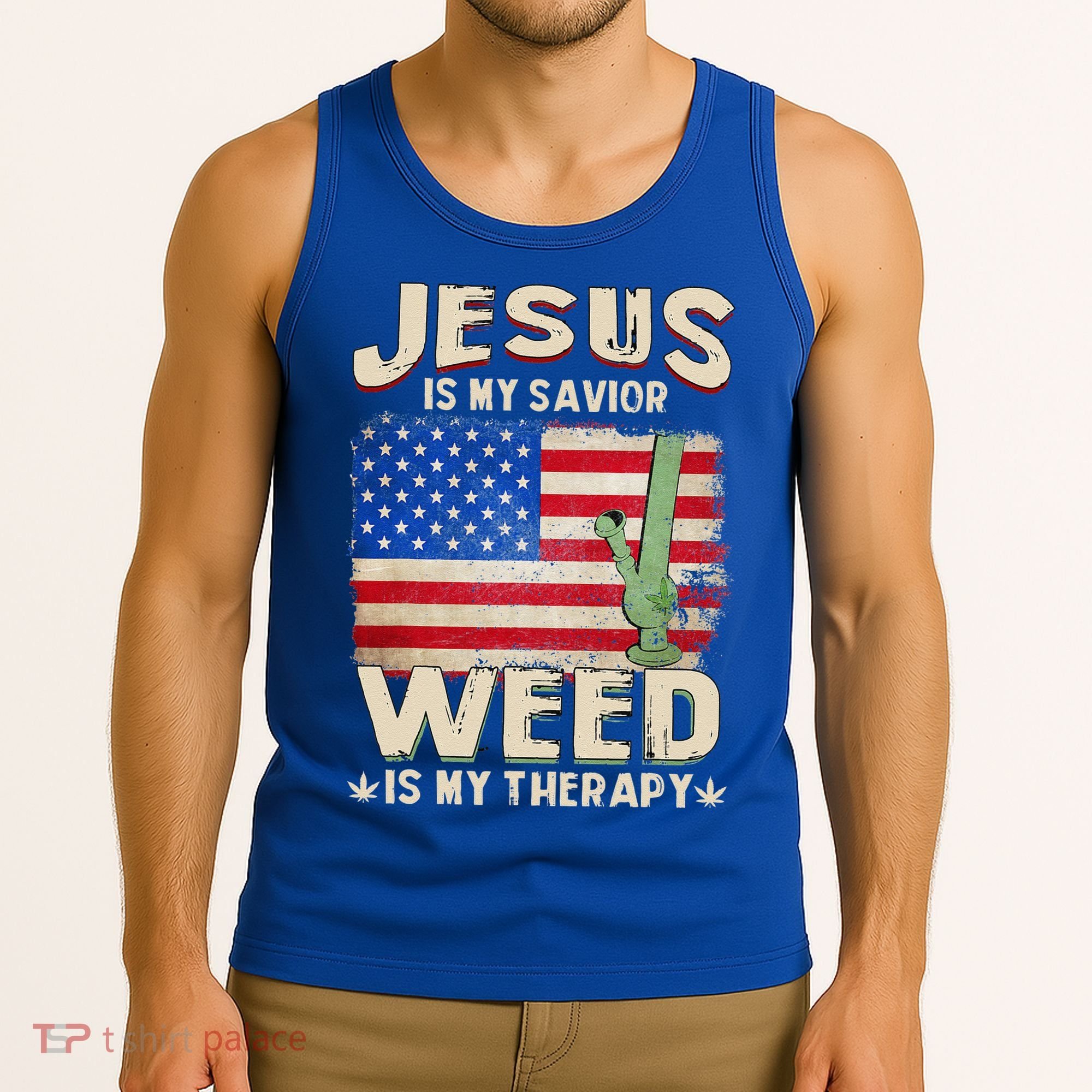 Jesus Is My Savior Weed Is My Therapy Marijuana Cannabis Tank Top