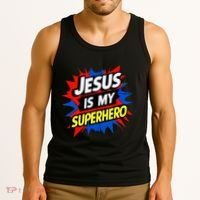Jesus Is My Superhero Christian God Religious Comic Tank Top thumb 3