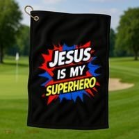 Jesus Is My Superhero Christian God Religious Comic Golf Towel thumb 1