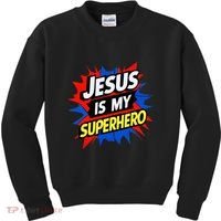 Jesus Is My Superhero Christian God Religious Comic Kids Sweatshirt thumb 0