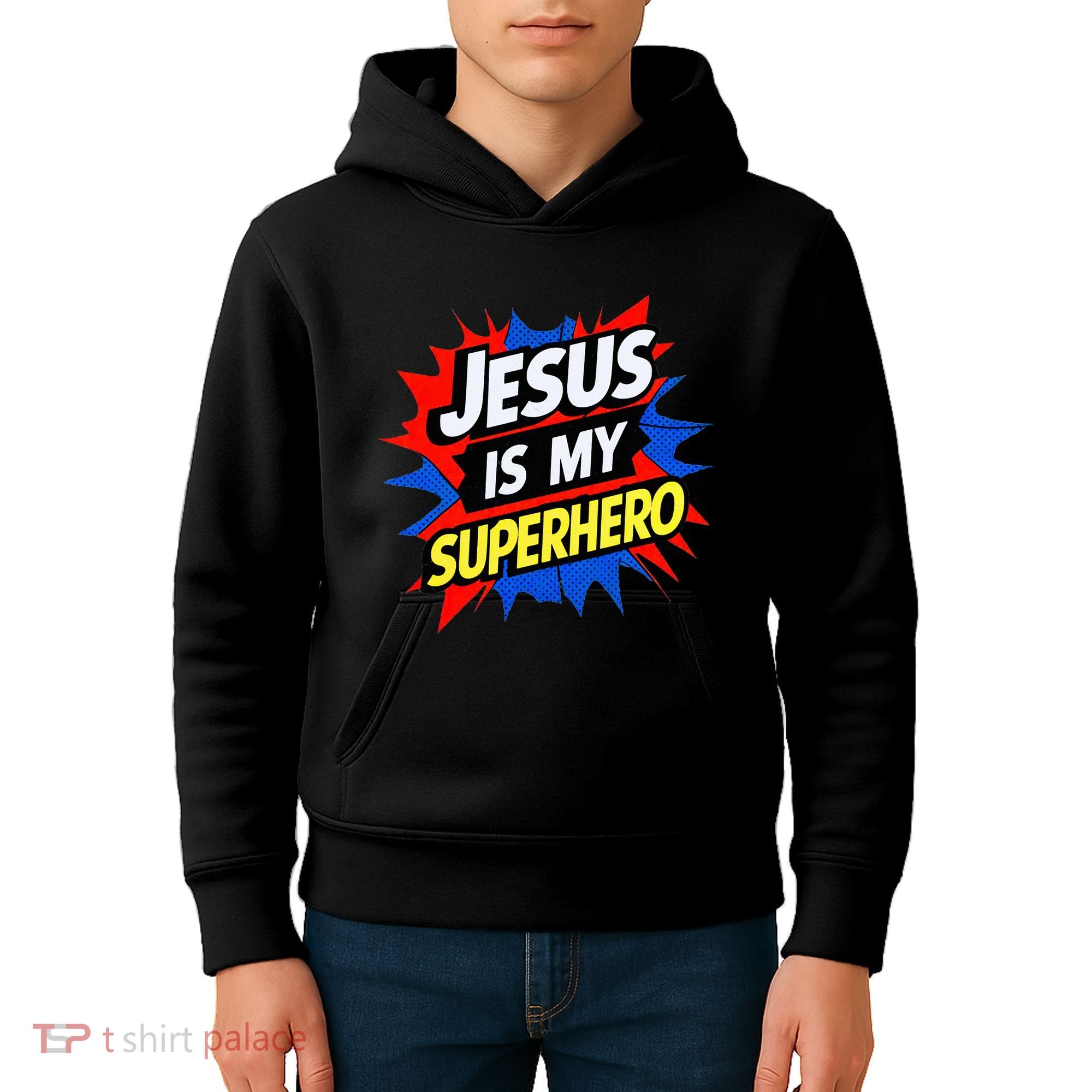 Jesus Is My Superhero Christian God Religious Comic Kids Hoodie