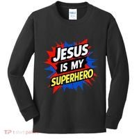 Jesus Is My Superhero Christian God Religious Comic Kids Long Sleeve Shirt thumb 0