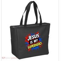 Jesus Is My Superhero Christian God Religious Comic Tote Bag thumb 2
