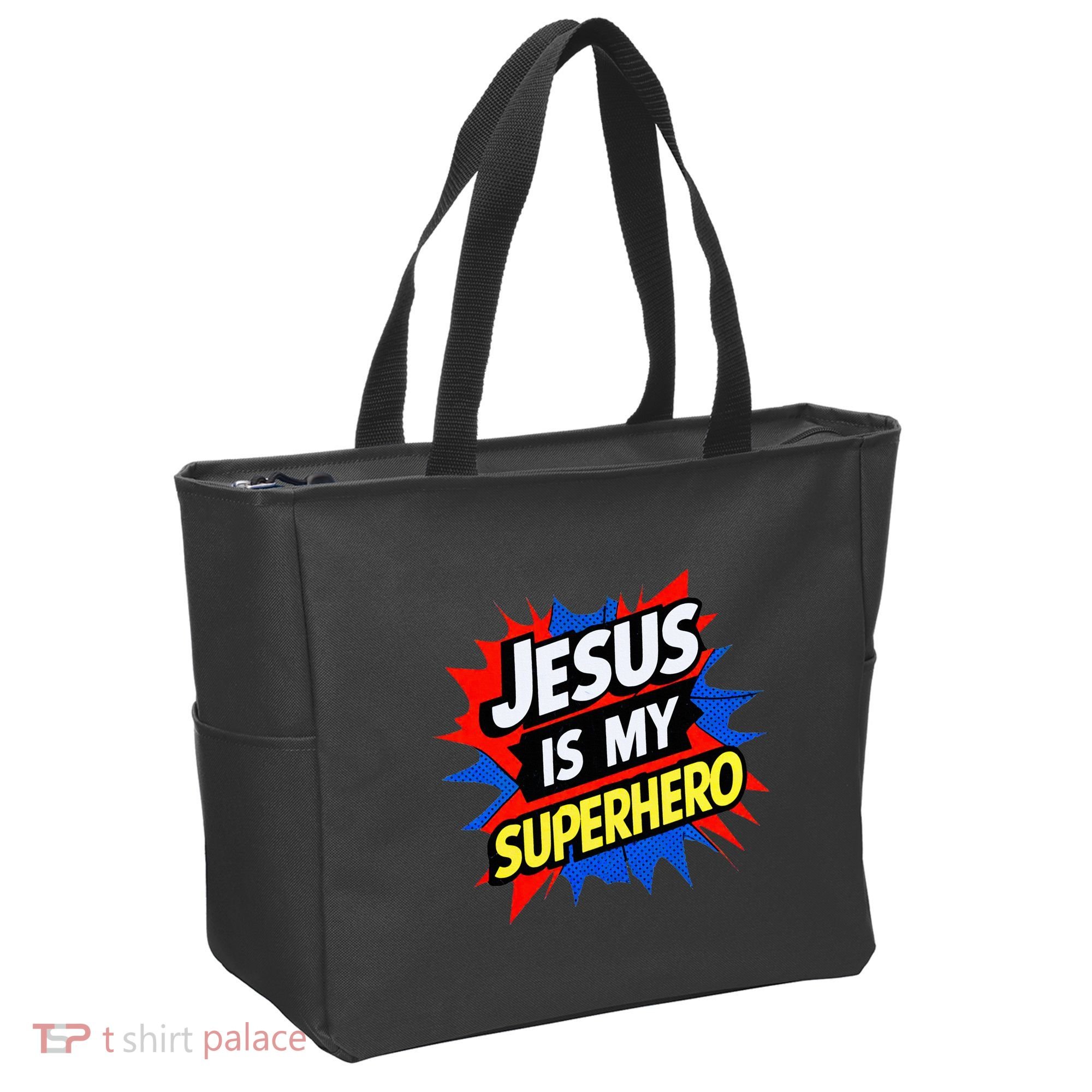 Jesus Is My Superhero Christian God Religious Comic Tote Bag