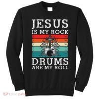 Jesus Is My Rock Drums Are My Roll Christian Drummer Sweatshirt thumb 0