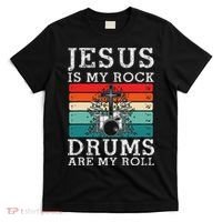 Jesus Is My Rock Drums Are My Roll Christian Drummer T-Shirt thumb 0