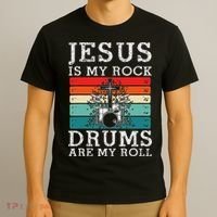 Jesus Is My Rock Drums Are My Roll Christian Drummer T-Shirt thumb 3