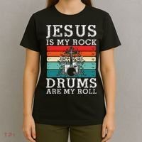Jesus Is My Rock Drums Are My Roll Christian Drummer T-Shirt thumb 4