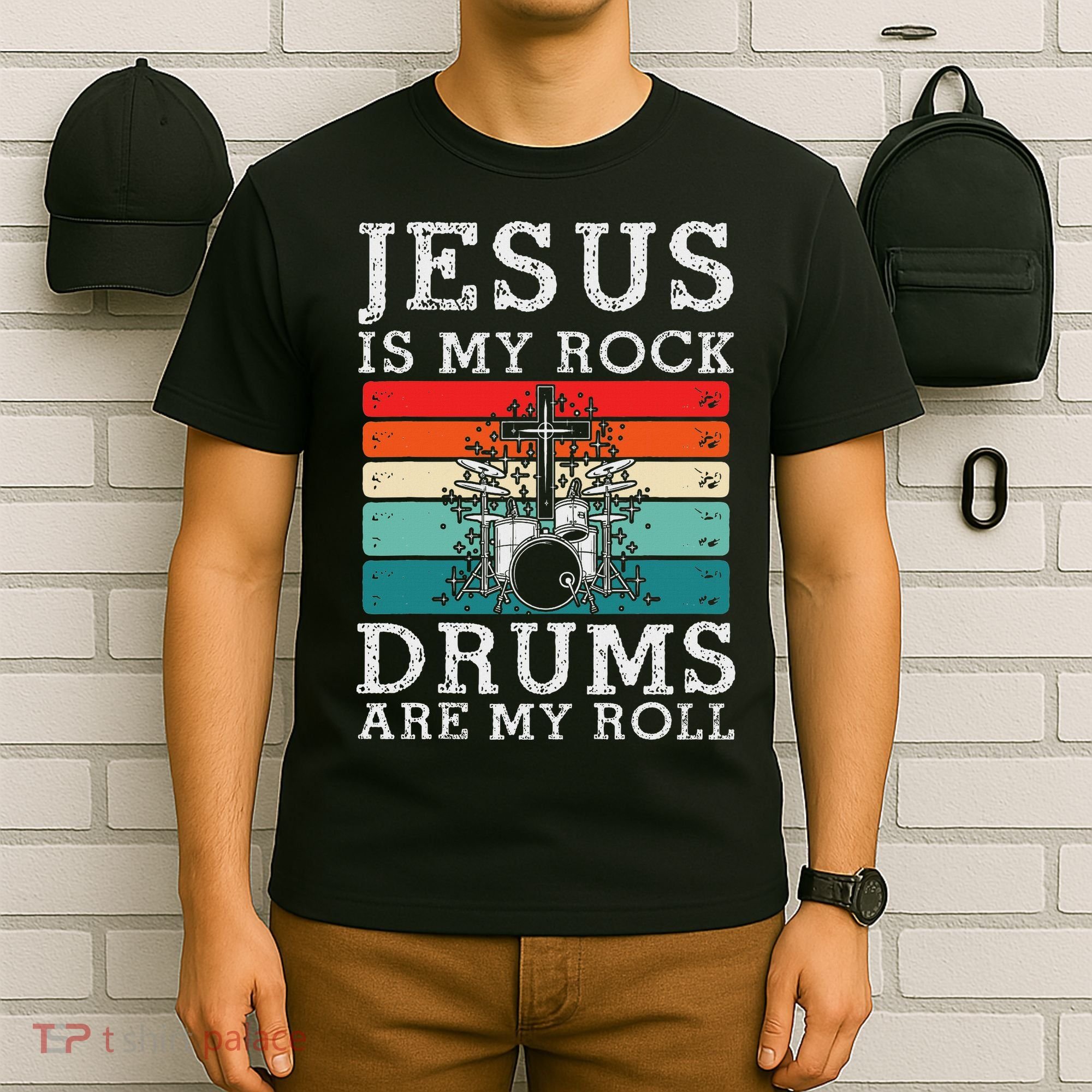 Jesus Is My Rock Drums Are My Roll Christian Drummer T-Shirt