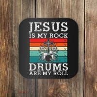 Jesus Is My Rock Drums Are My Roll Christian Drummer Coaster thumb 0