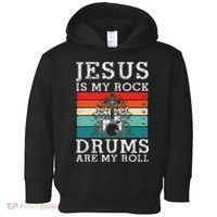 Jesus Is My Rock Drums Are My Roll Christian Drummer Toddler Hoodie thumb 0